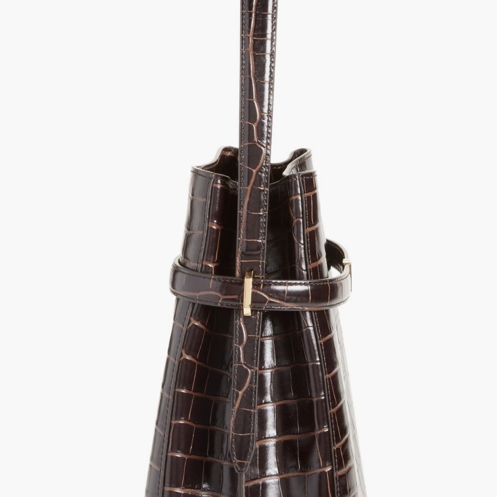 $1495 Toteme Dark Brown Belted Croc-Embossed Tote Bag - Picture 7 of 14
